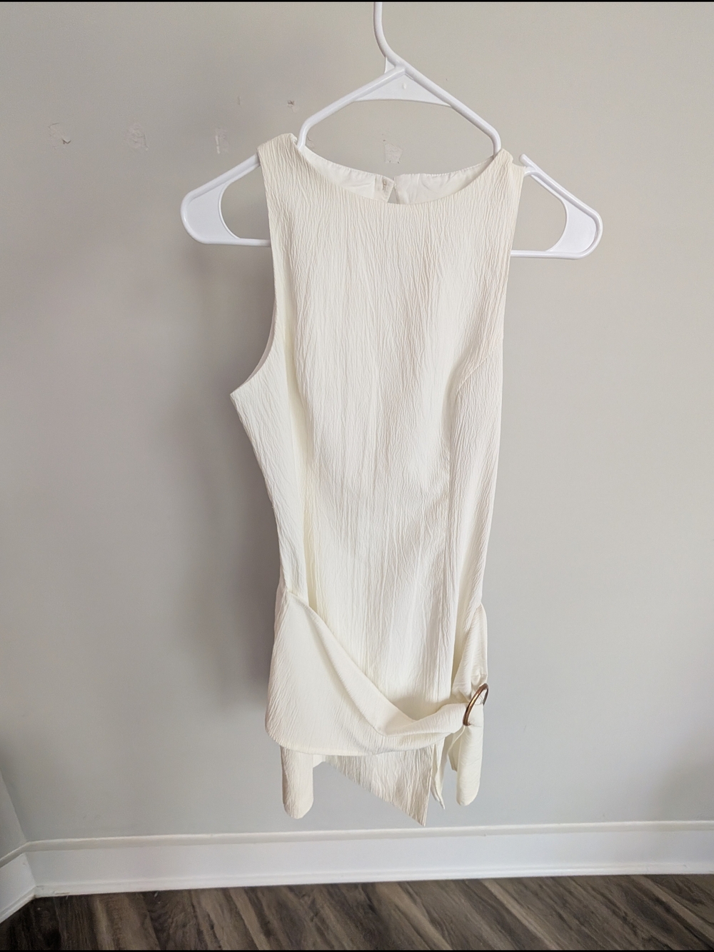Commense Cream Textured Sleeveless Top with Draped Detail